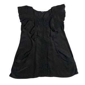 Daniel Rainn Top M Black Silk Crochet Flutter Sleeve Tunic Fairy Cottage Peasant